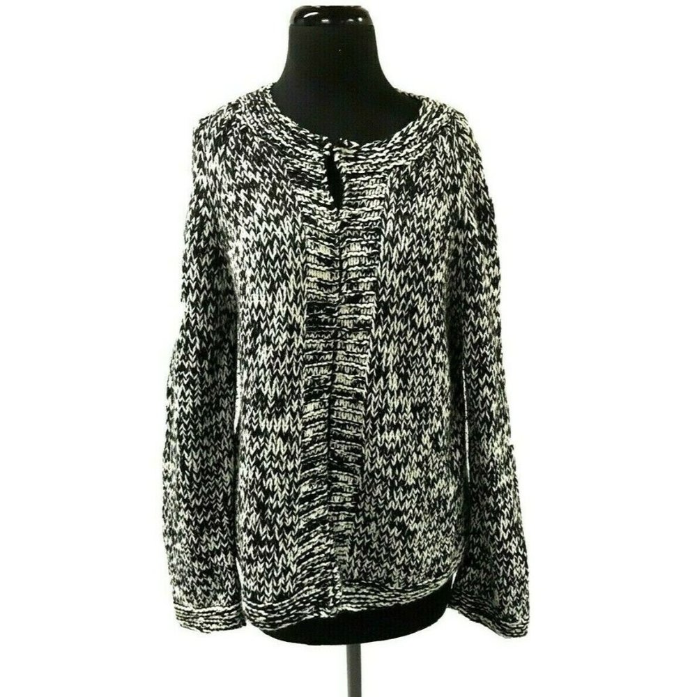 Womans Handknit Black & White Cardigan Sweater Size M